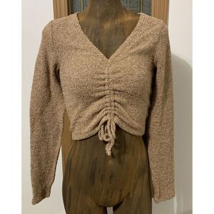 Wild Fable Cropped Fuzzy Sweater Medium Brown Soft Cozy
